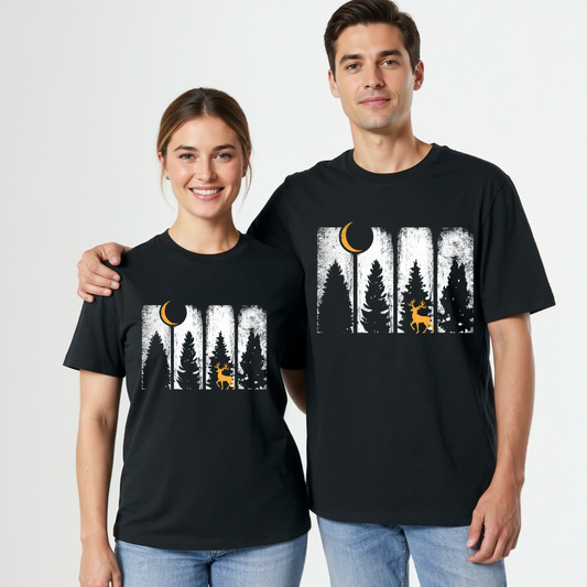 Unisex Bio T-Shirt Wald und Rothirsch