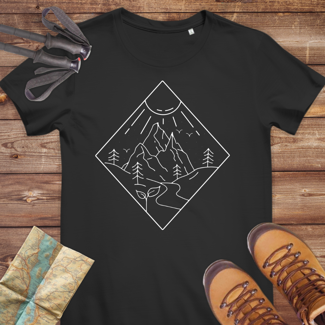 Damen Medium Fit Bio T-Shirt Line art Berg