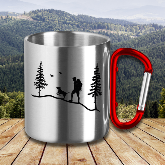 Edelstahltasse Hund und Wanderer
