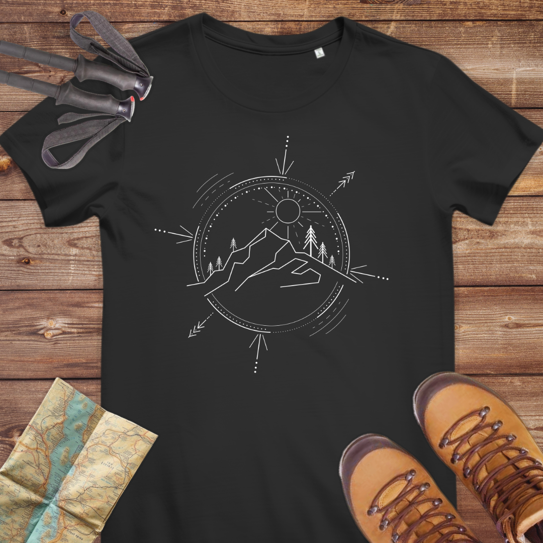 Damen Medium Fit Bio T-Shirt Kompass Line Art