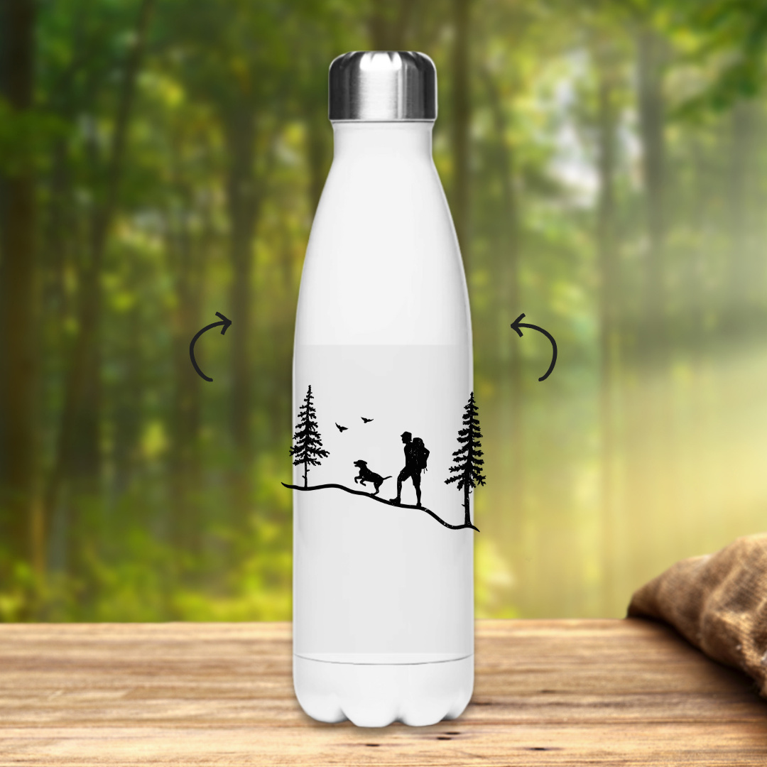 Edelstahl-Thermoflasche Hund und Wanderer