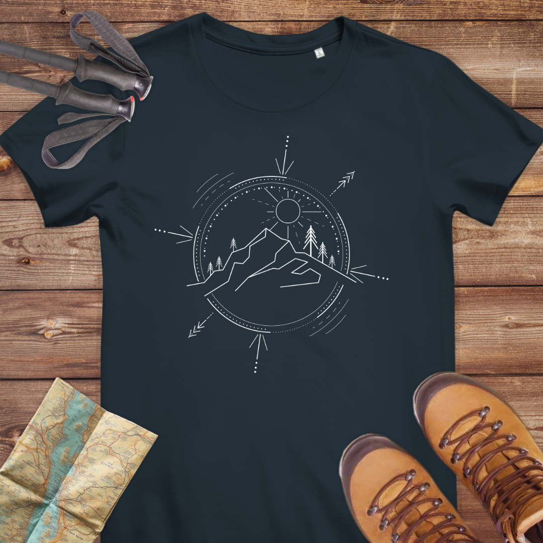 Damen Medium Fit Bio T-Shirt Kompass Line Art