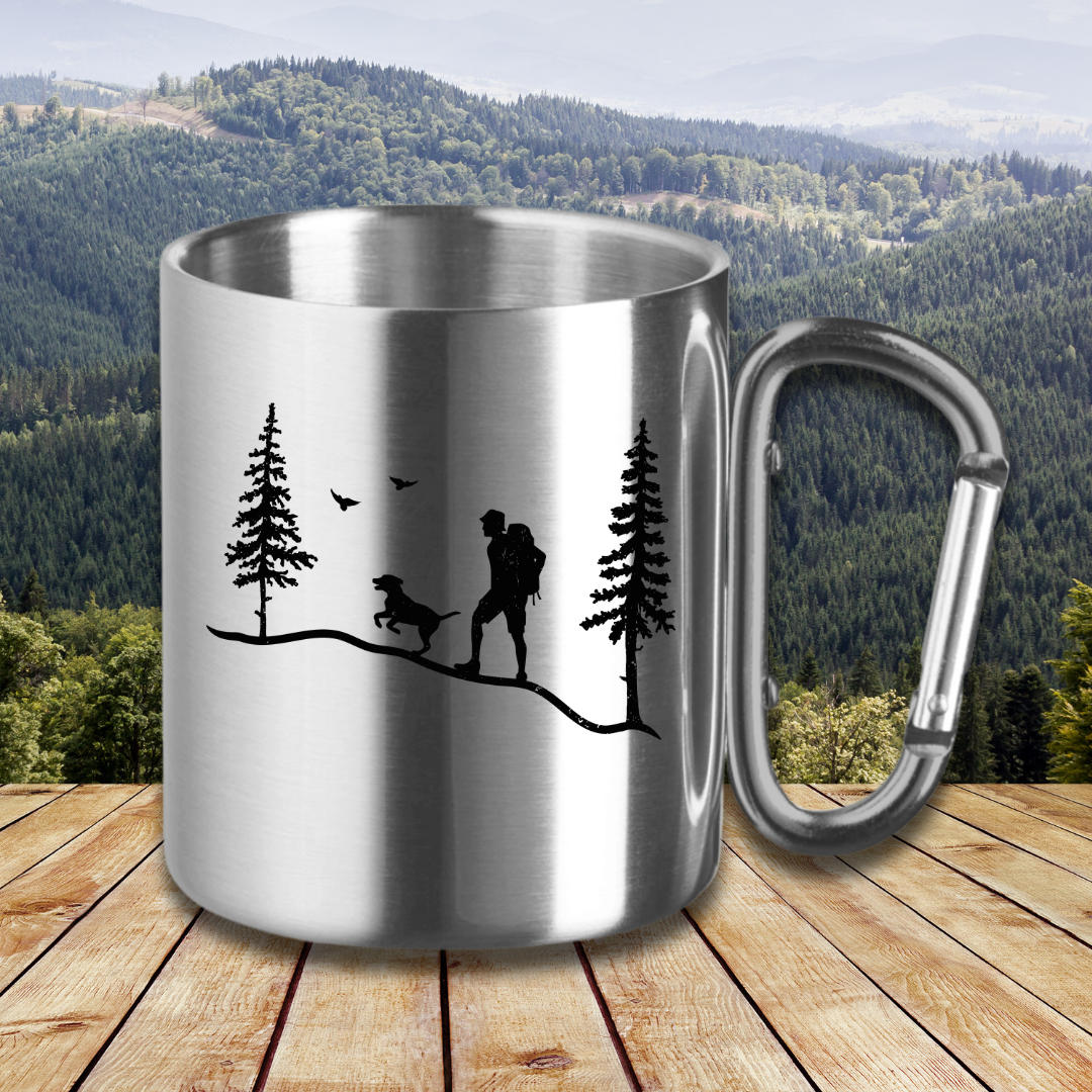 Edelstahltasse Hund und Wanderer