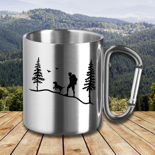 Edelstahltasse Hund und Wanderer