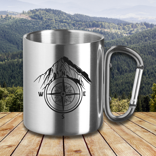 Edelstahltasse Kompass Berge