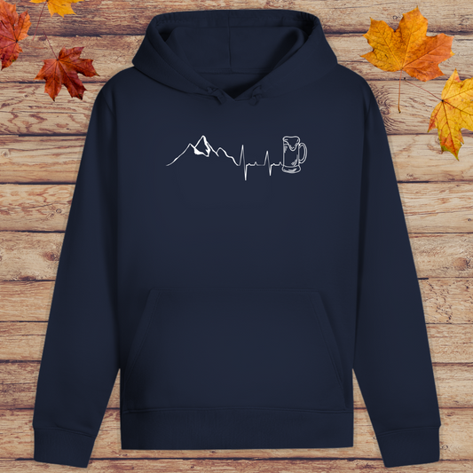 Hoodie Unisex Bier Berg Herzschlag