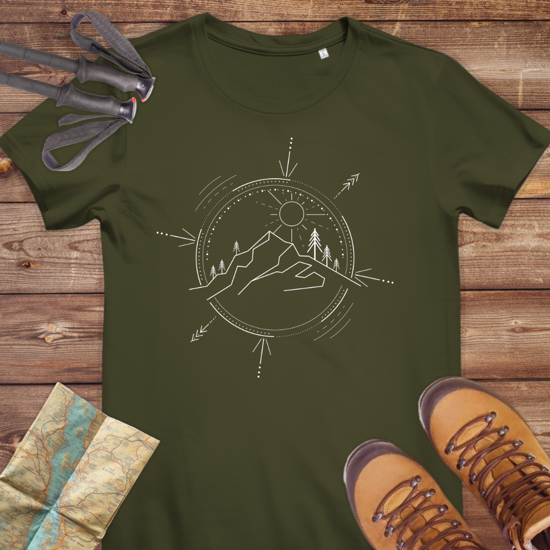 Damen Medium Fit Bio T-Shirt Kompass Line Art