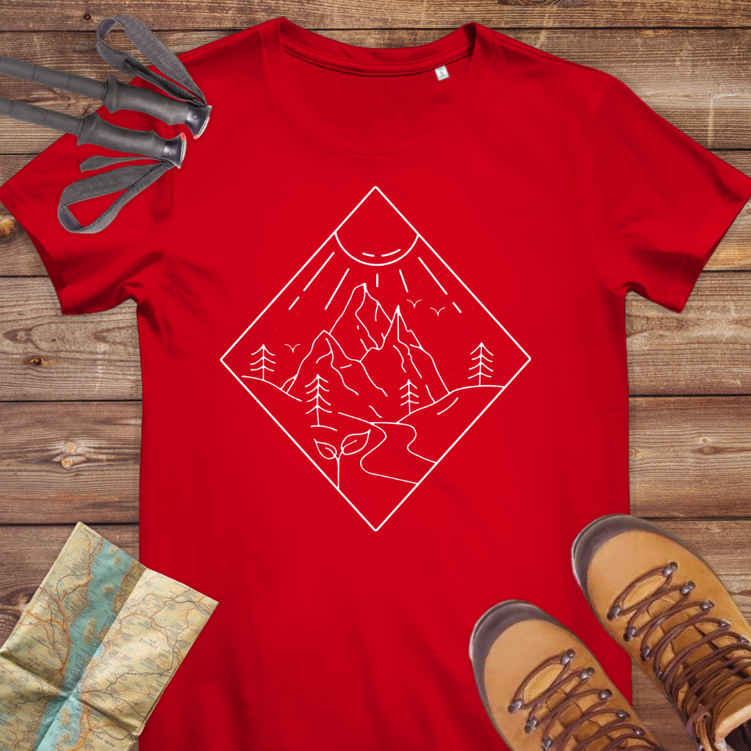 Damen Medium Fit Bio T-Shirt Line art Berg