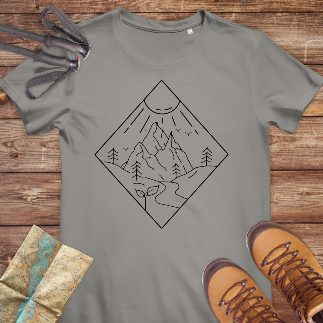 Damen Medium Fit Bio T-Shirt Line art Berg