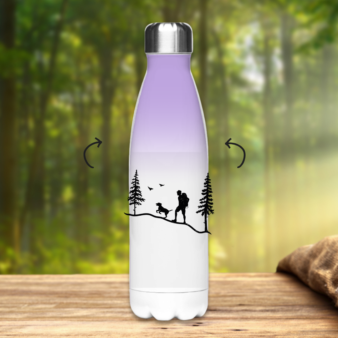 Edelstahl-Thermoflasche Hund und Wanderer