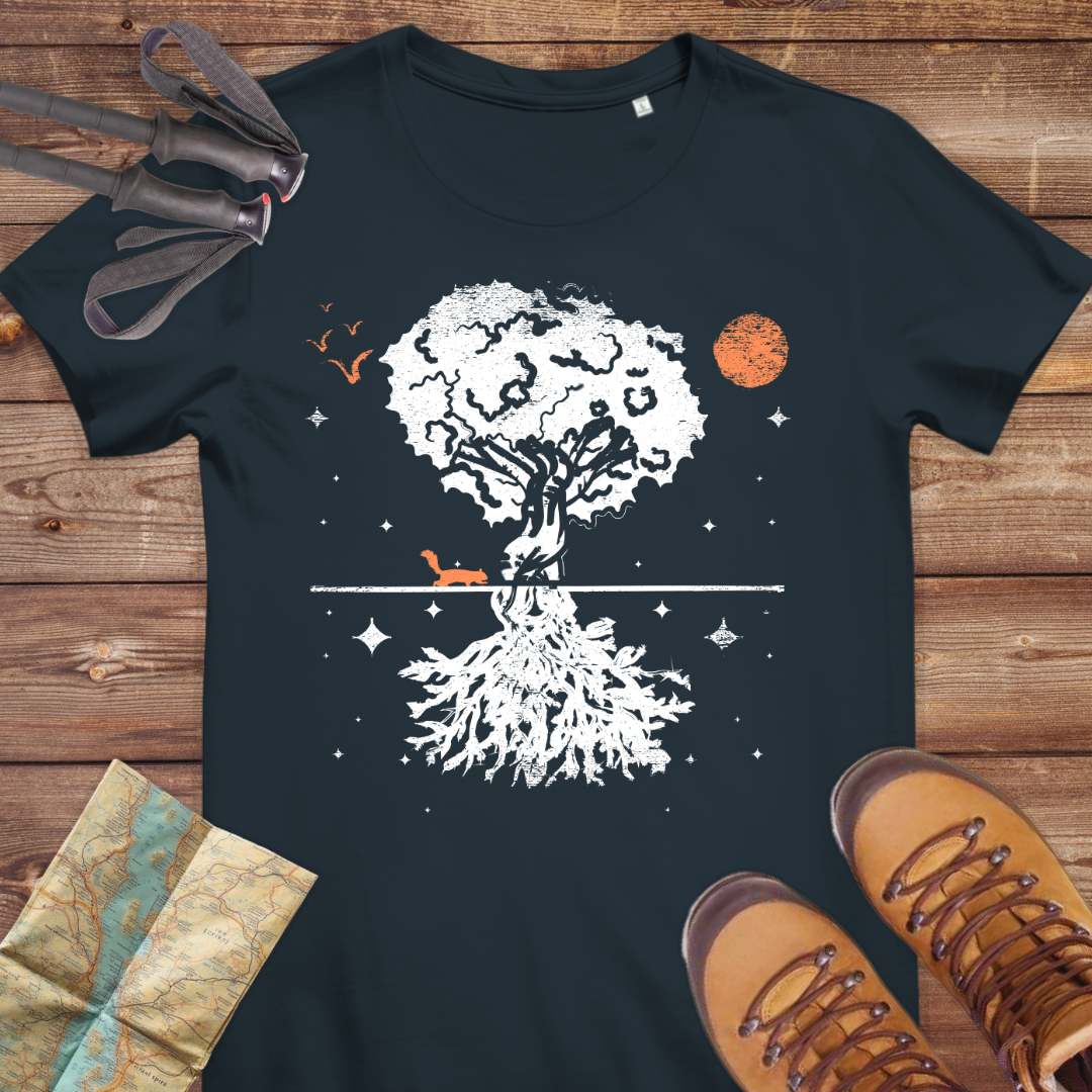 Damen Medium Fit Bio T-Shirt Baum Eichhörnchen