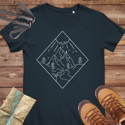 Damen Medium Fit Bio T-Shirt Line art Berg