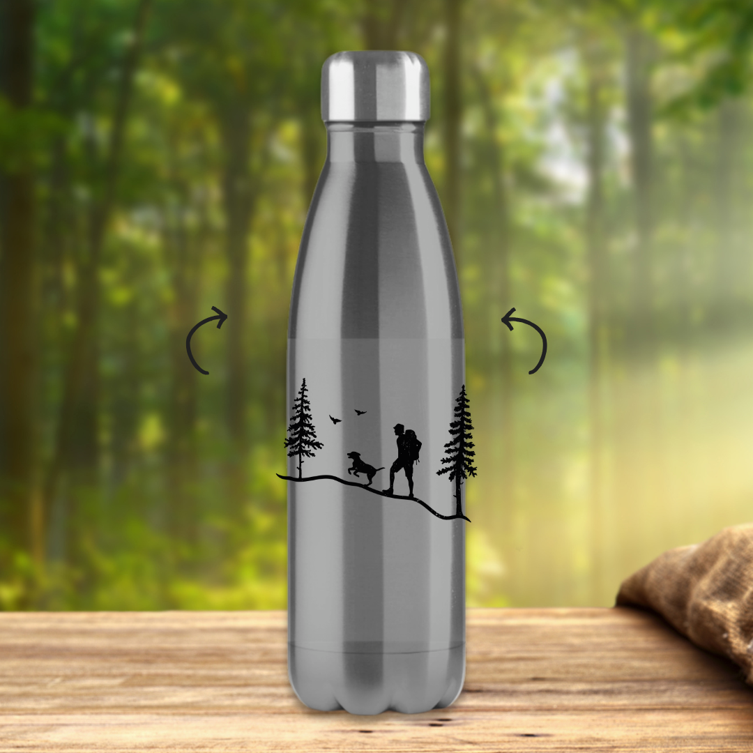 Edelstahl-Thermoflasche Hund und Wanderer