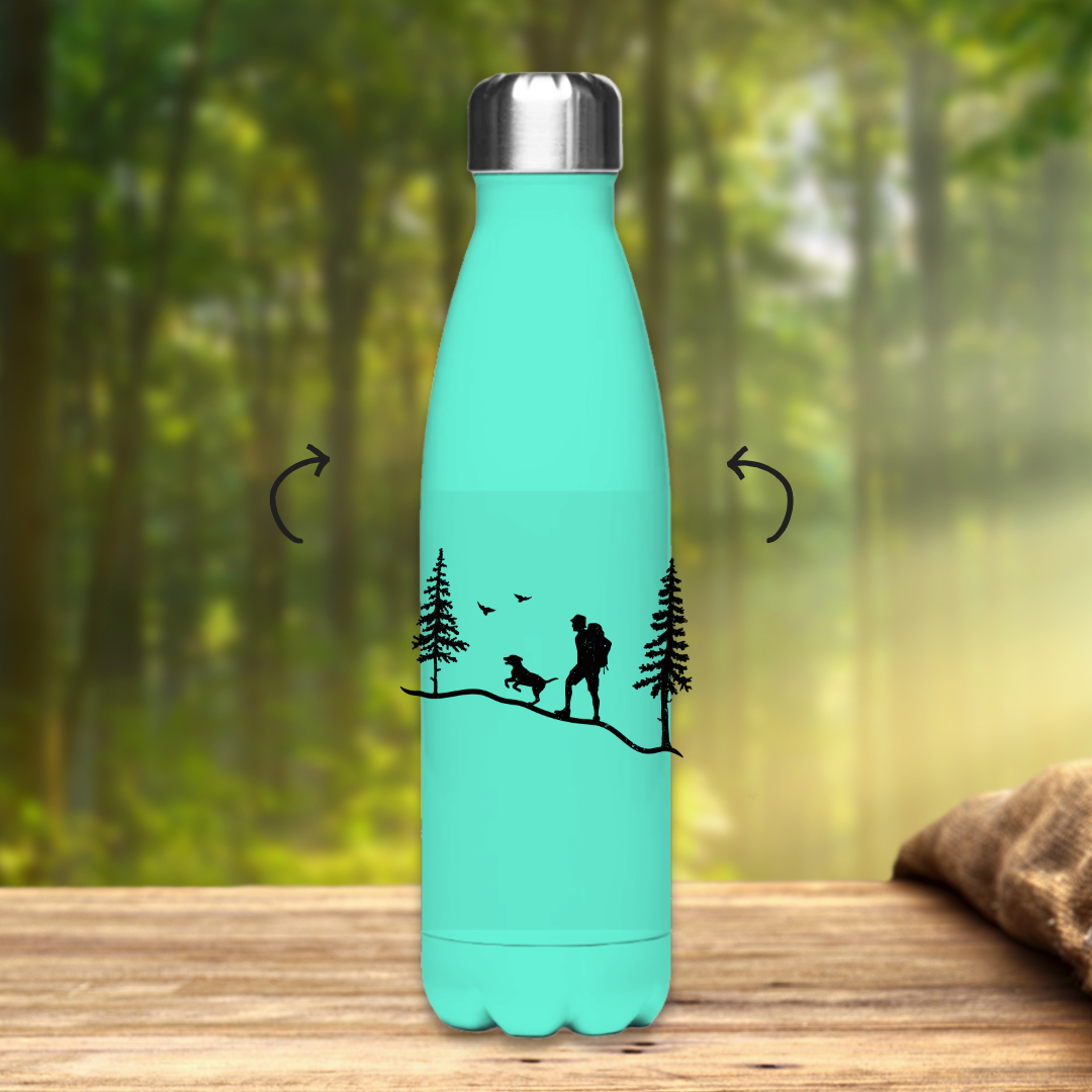 Edelstahl-Thermoflasche Hund und Wanderer