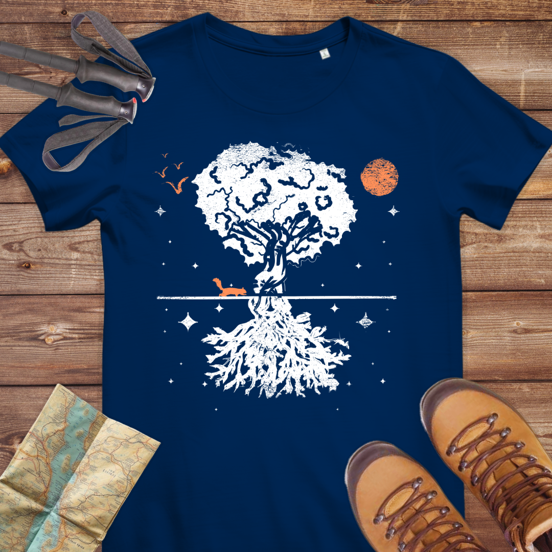 Damen Medium Fit Bio T-Shirt Baum Eichhörnchen