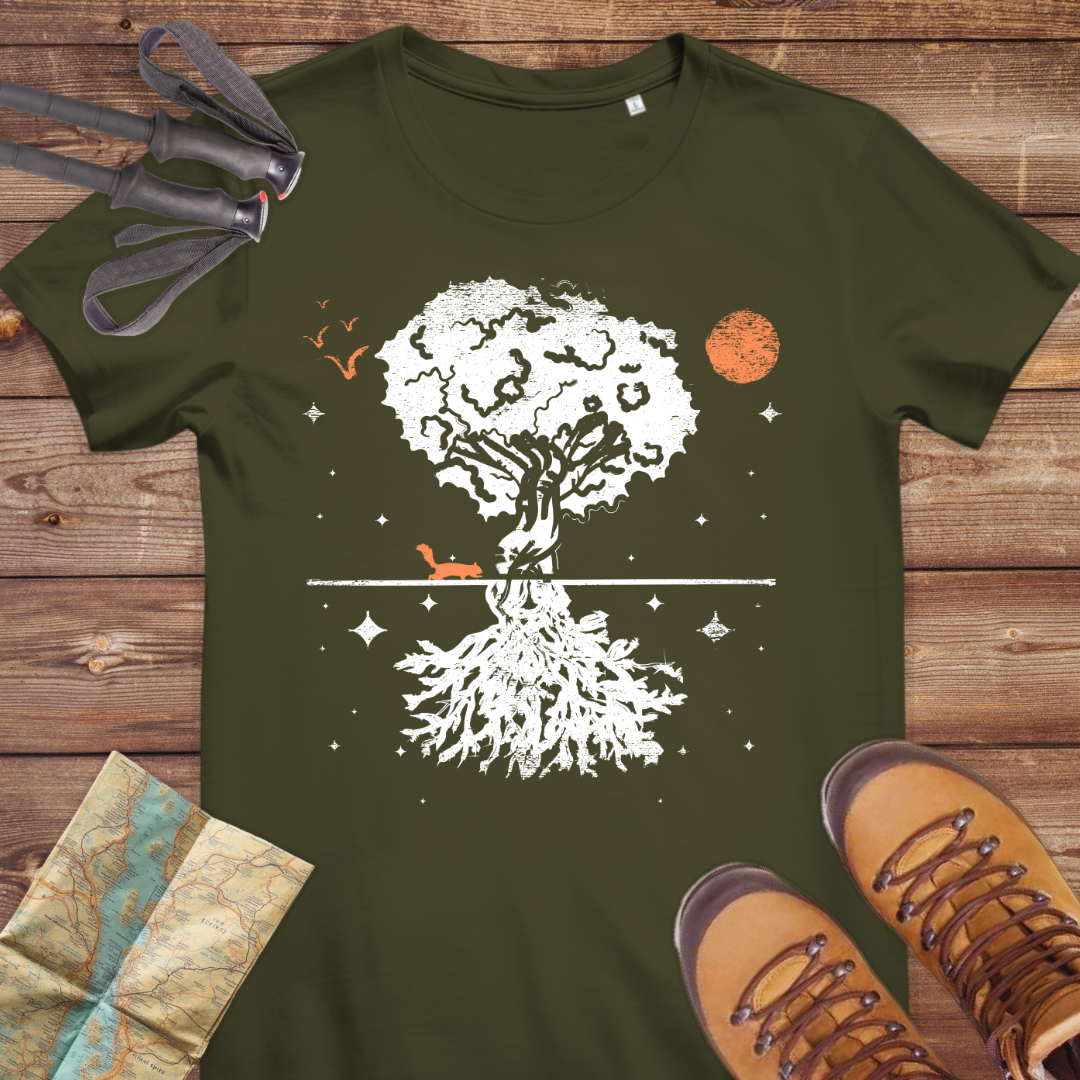 Damen Medium Fit Bio T-Shirt Baum Eichhörnchen