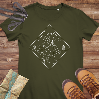 Damen Medium Fit Bio T-Shirt Line art Berg