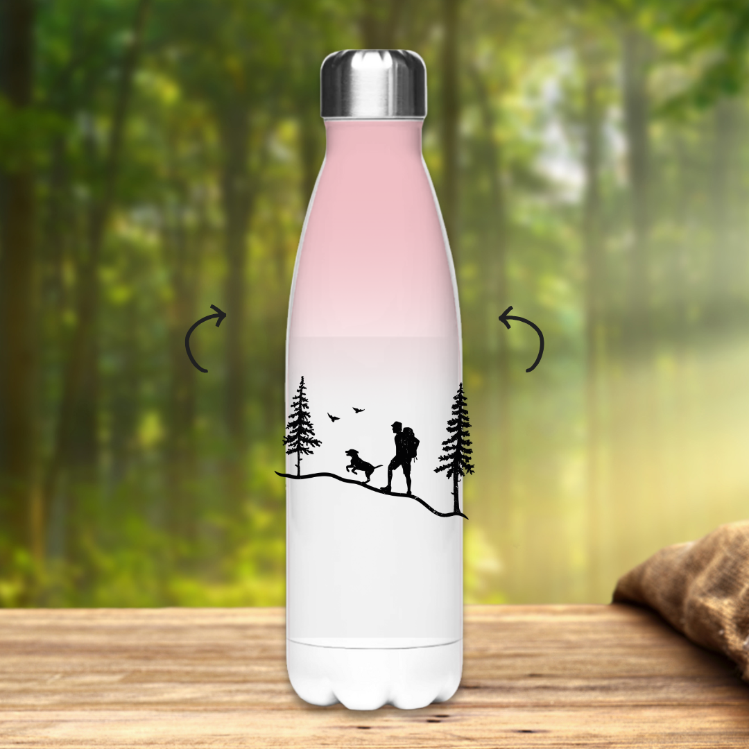 Edelstahl-Thermoflasche Hund und Wanderer