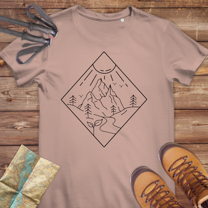 Damen Medium Fit Bio T-Shirt Line art Berg